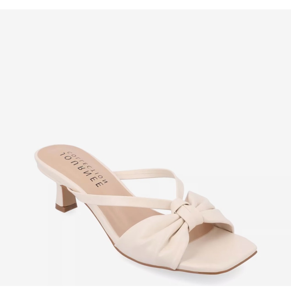 Journee Collection Starling Cream Knot-Front Kitten Heel Sandal